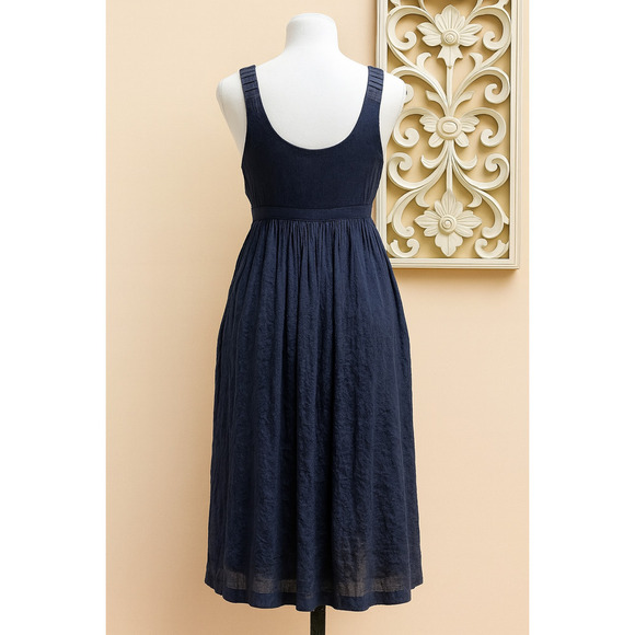 Frisky S Navy Sleeveless Mini Dress Empire Waist Rosette Boho Cottagecore Y2K - Picture 2 of 12